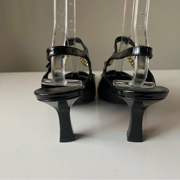 KHAITE Black Patent Leather Crystal Strap Heels Sandals Made Italy Size 40.5 - Picture 5 of 8